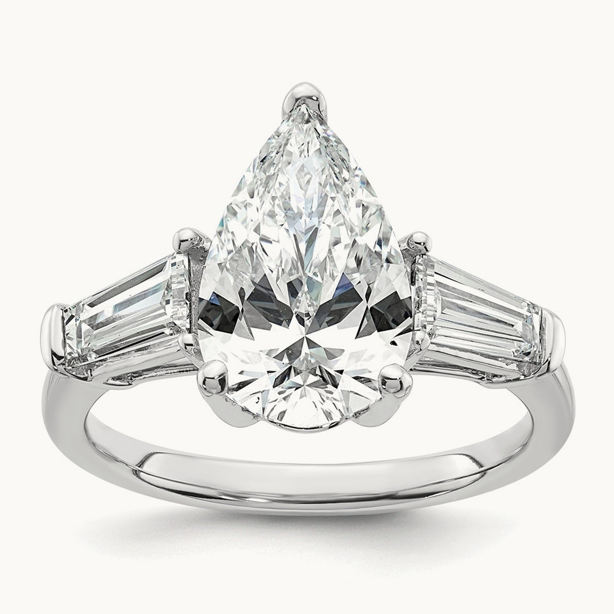 Pear/Baguette Engagement Ring — 14K White Gold, 7
