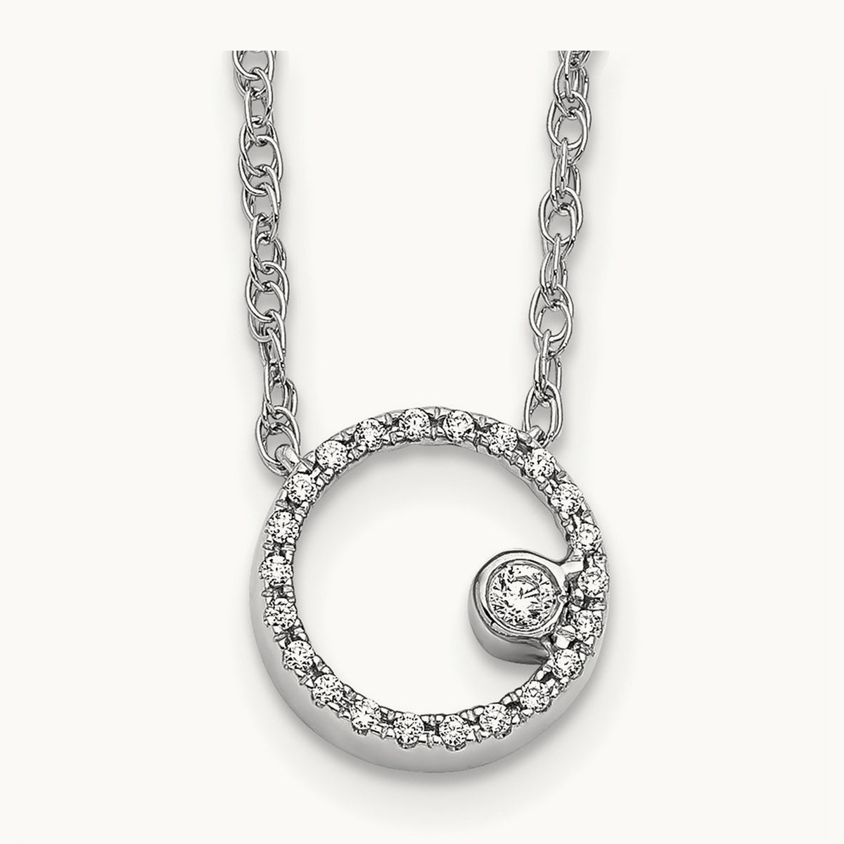 Diamond Open Circle 18 inch Necklace, 14K White Gold