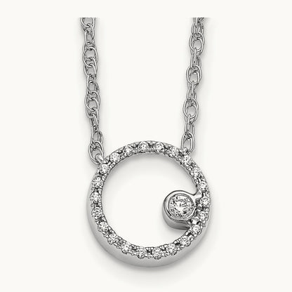 Diamond Open Circle 18 inch Necklace, 14K White Gold