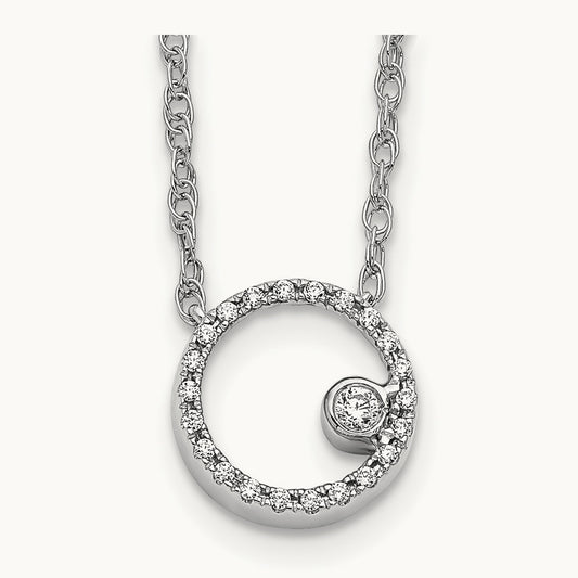 Diamond Open Circle 18 inch Necklace, 14K White Gold