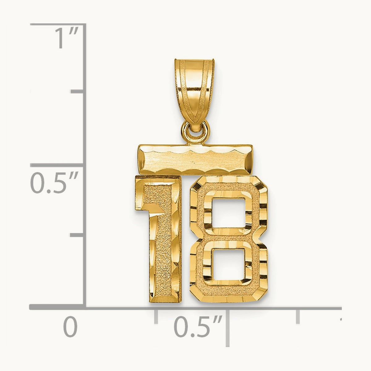 Small Brushed Diamond-cut Number 18 Charm — 14K Yellow Gold