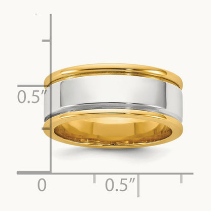 Y/W Step Up Beveled Wedding Band, 8mm, 14K Two-tone