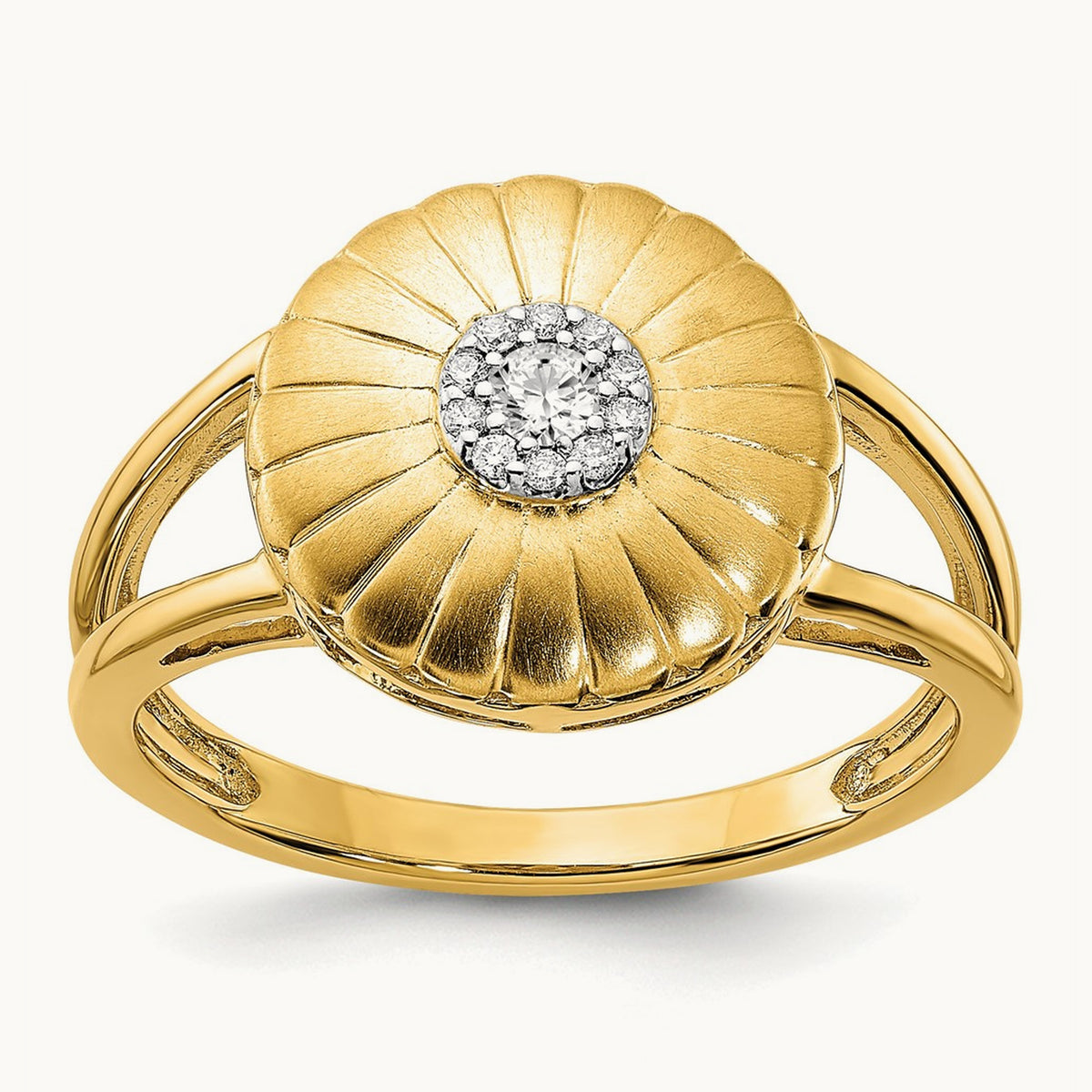 Satin Diamond Flower Ring, 14K