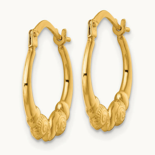 Polished Ram Head Hoop Earrings, 14K