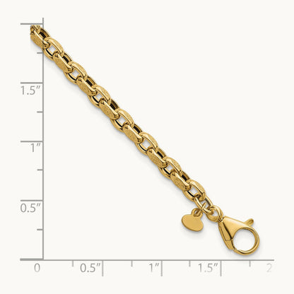 Polished 7.75in Fancy Textured Open Link Bracelet, 14K