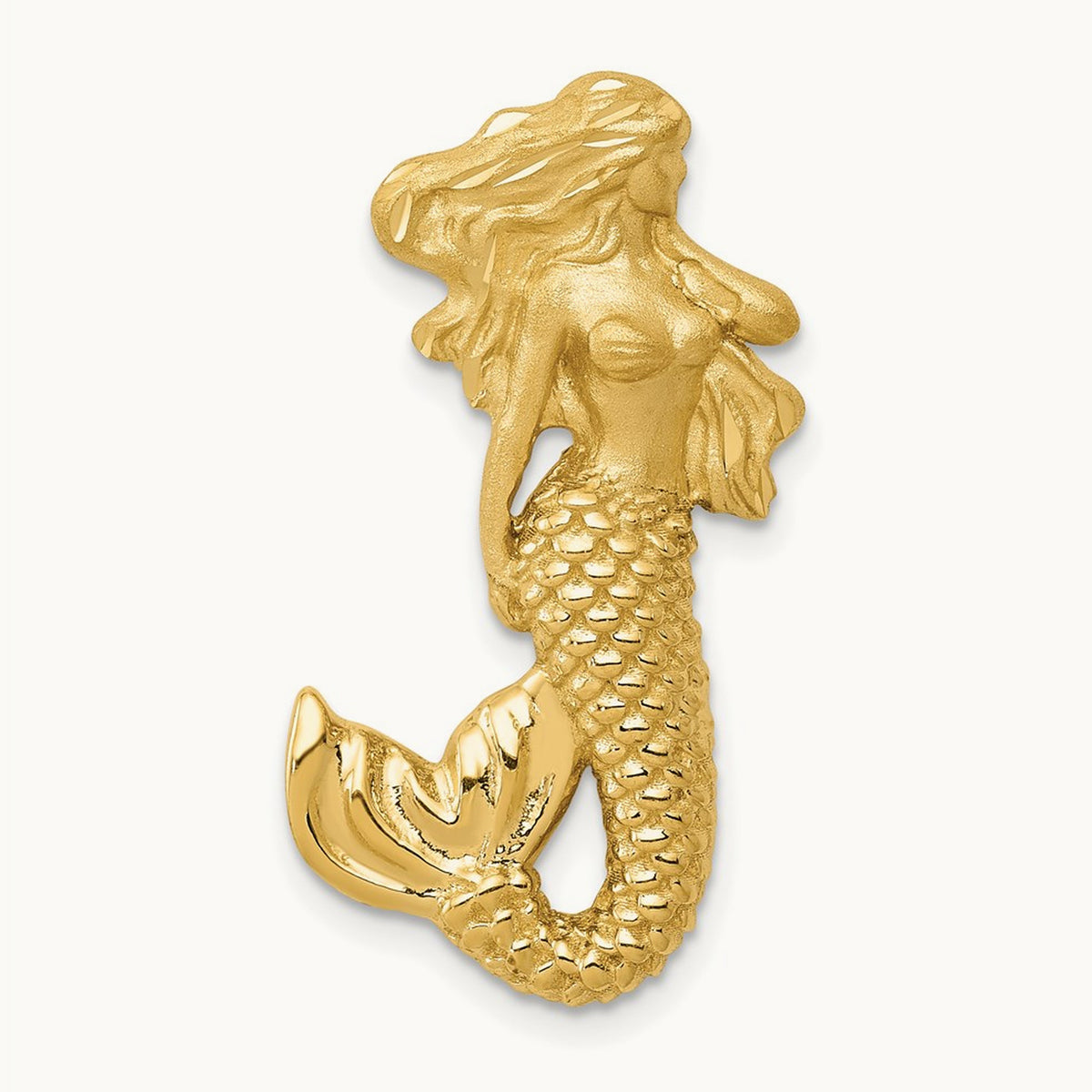 Polished and Satin Diamond-cut Mermaid Chain Slide, 14K