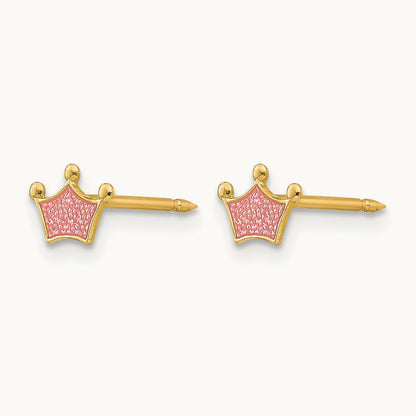 Inverness 14k Epoxy Fill Pink Crown Earrings