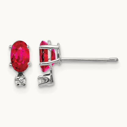 Diamond and Ruby Birthstone Earrings, 14K White Gold