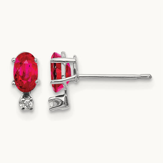 Diamond and Ruby Birthstone Earrings, 14K White Gold