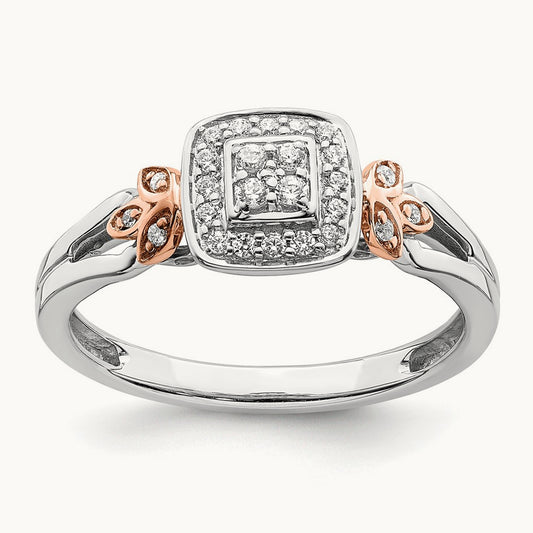 Diamond Cluster Complete Engagement Ring, 10K White with Rose Gold