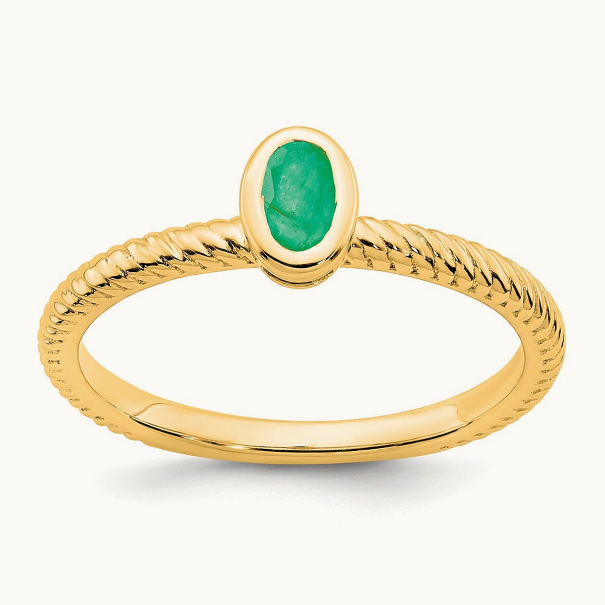 Oval Bezel Emerald Ring, 14K