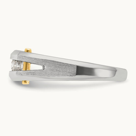 14ktt IBGoodman Men's Polished Satin & Cut-Out 5-Stone Diamond Ring