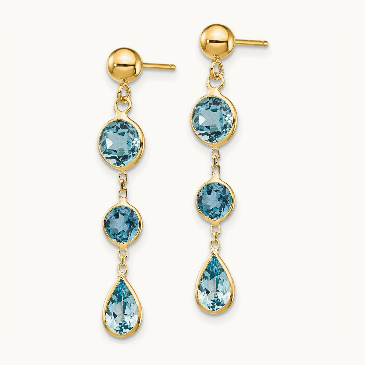 Blue Topaz Gemstone Dangle Earrings, 14K