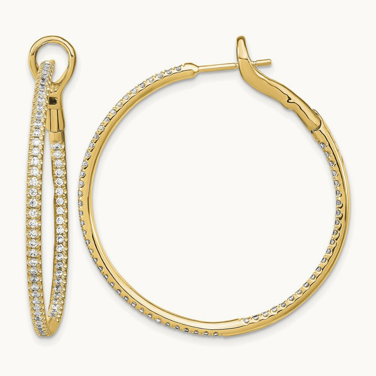 In/Out Hoop Earrings, 0.75-1.00 ct tw Lab-Grown Diamond — 1 ct, 14K Yellow Gold