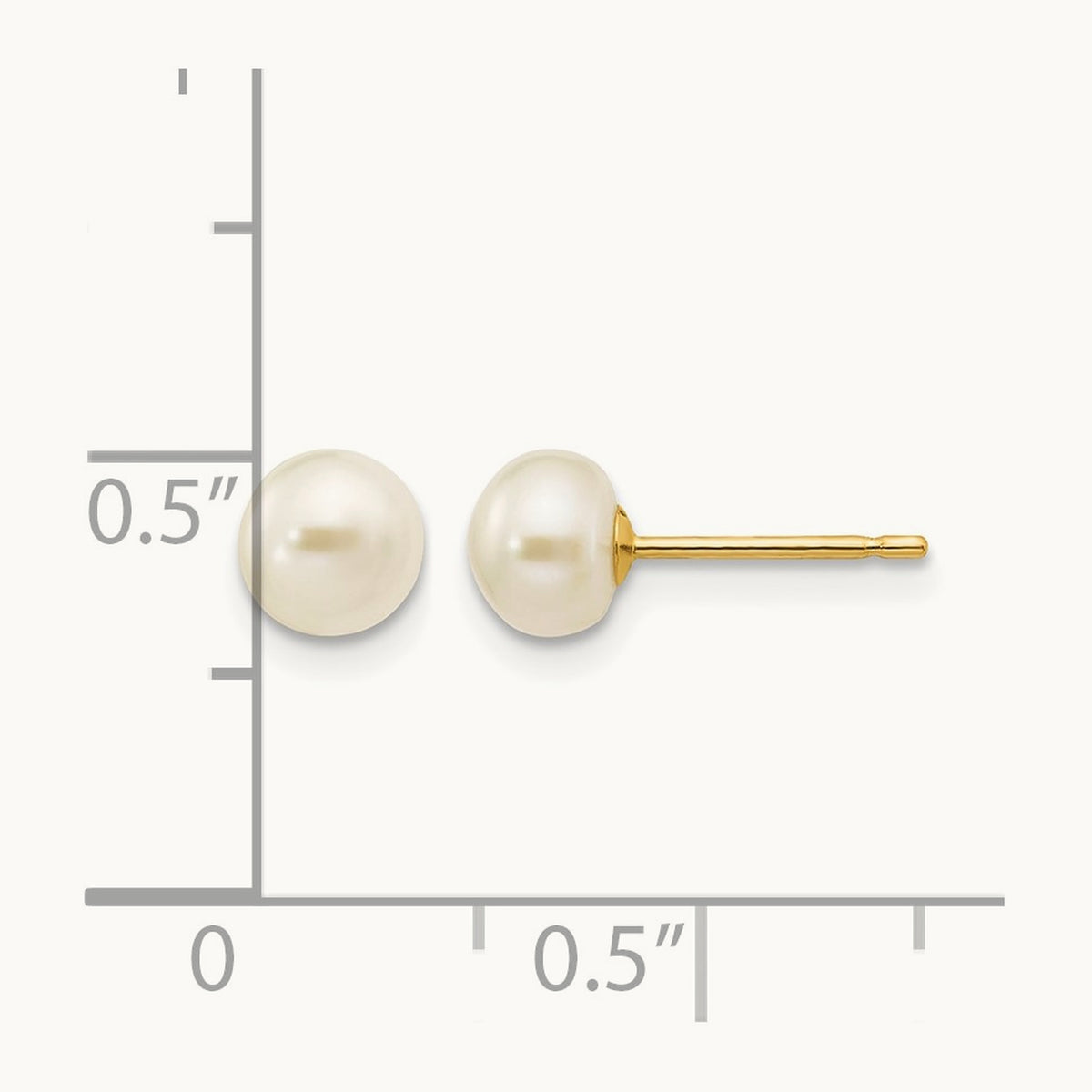 5- White Button Freshwater Cultured Pearl Stud Post Earrings, 6mm, 14K