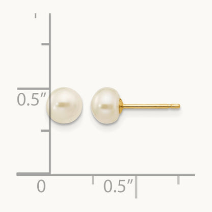 5- White Button Freshwater Cultured Pearl Stud Post Earrings, 6mm, 14K