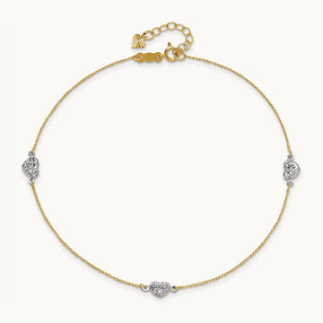 Puff Heart 10in Plus 1in ext Anklet, 14K Two-tone