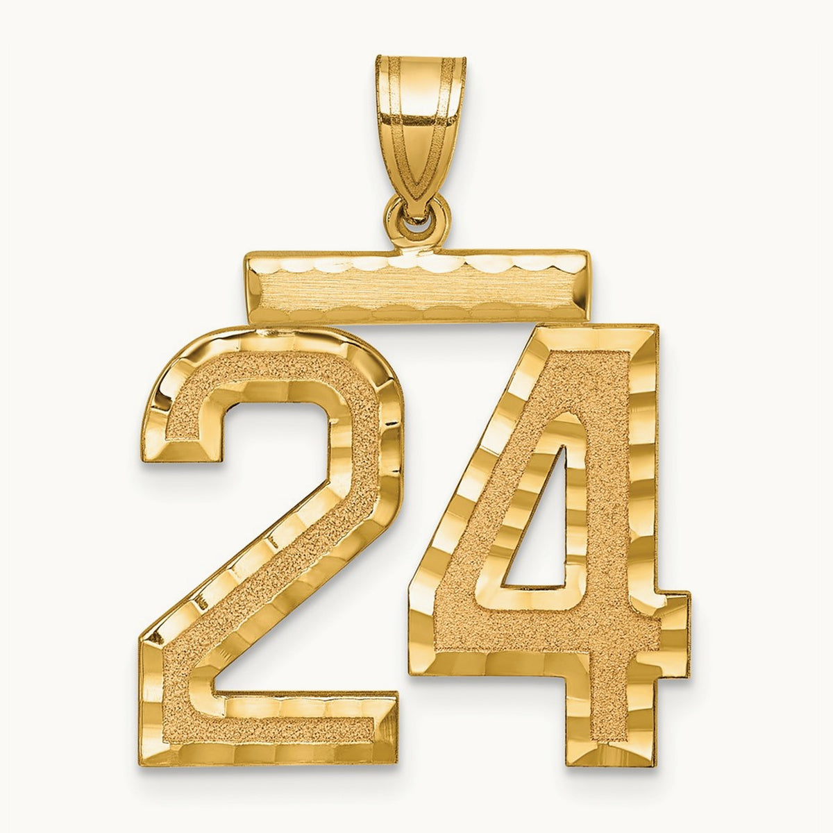 Large Brushed Diamond-cut Number 24 Charm — 14K Yellow Gold