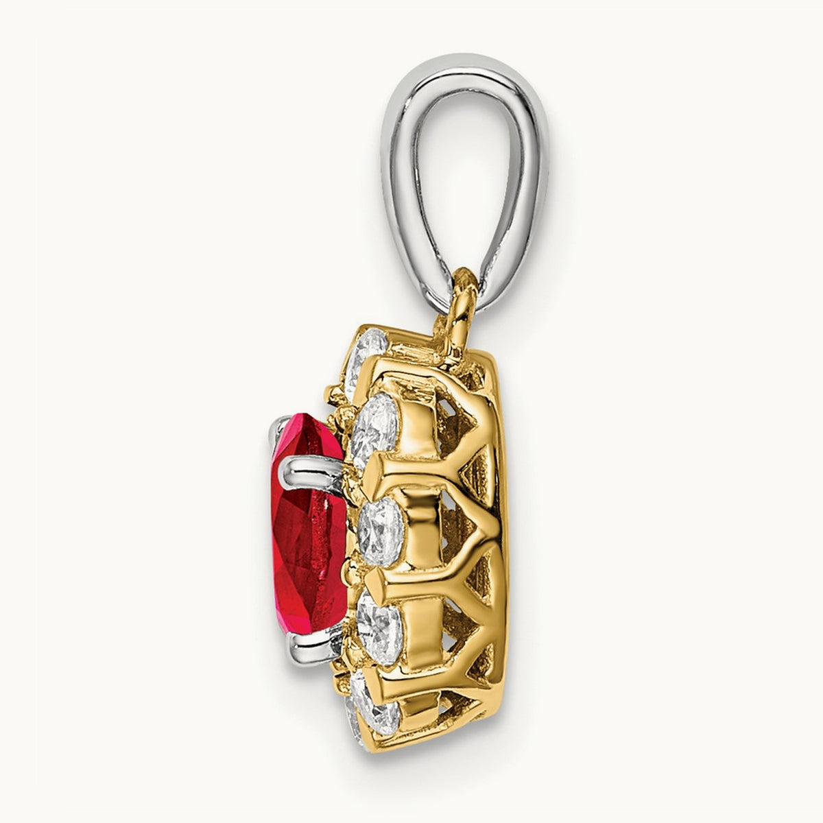 Oval Ruby and Diamond Halo Pendant, 14K Two-tone