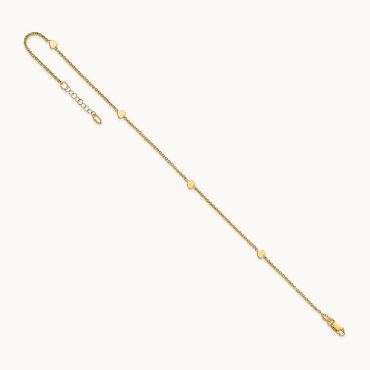 Polished Hearts 10in Plus 1in ext. Anklet, 14K