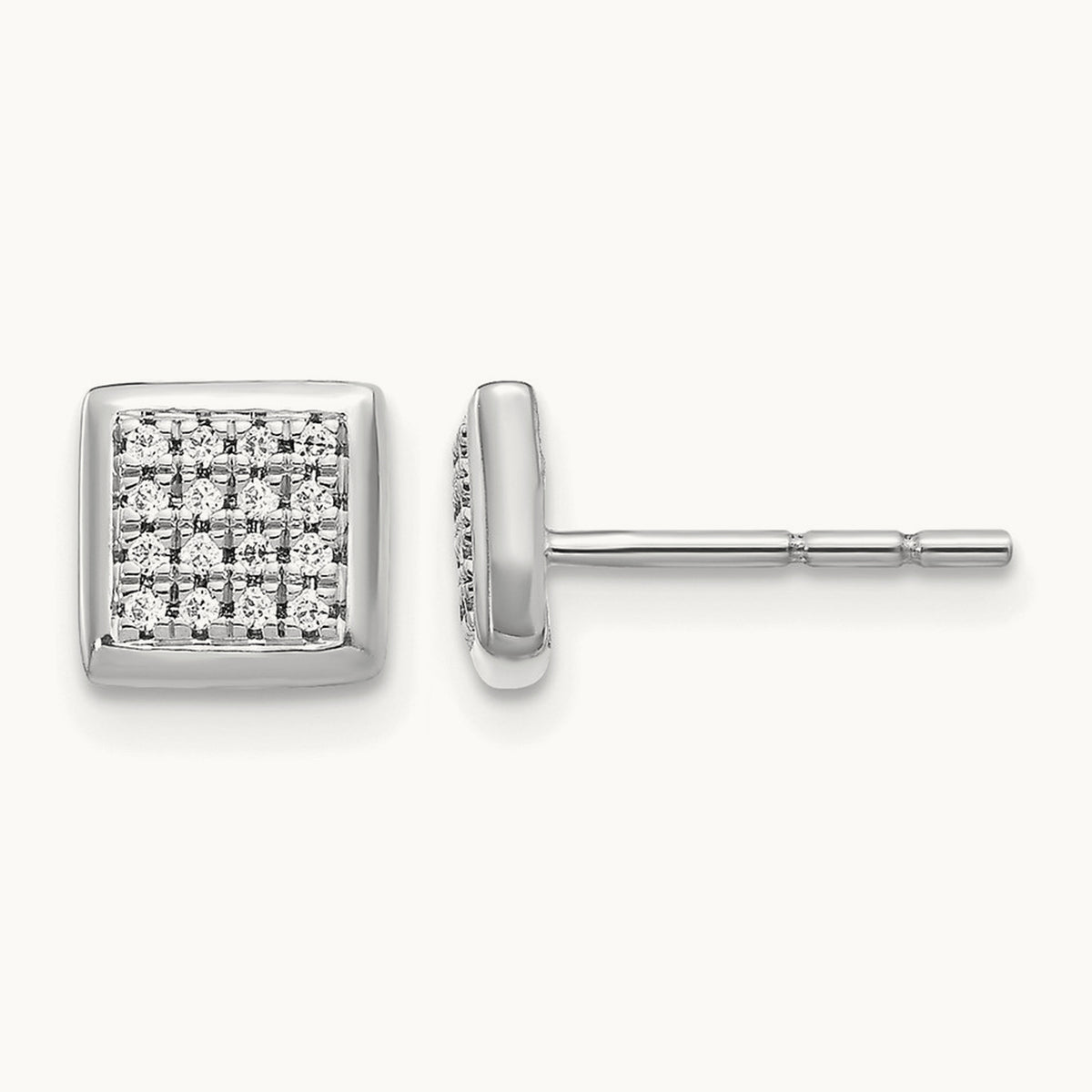 Square Diamond Cluster Earrings — 14K White Gold, 7mm