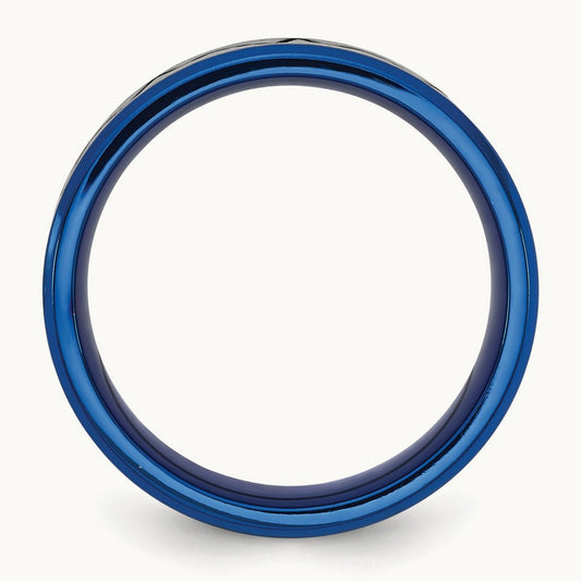 Brushed Blue IP-plated Heartbeat Band, 8mm, Titanium