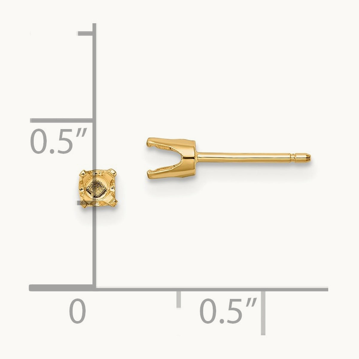 Round Stud Earring Mounting w/backs, 3.5mm, 14K