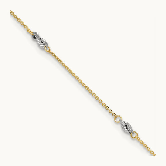 Fancy 9in Plus 1in Ext Anklet, 14K Two-tone