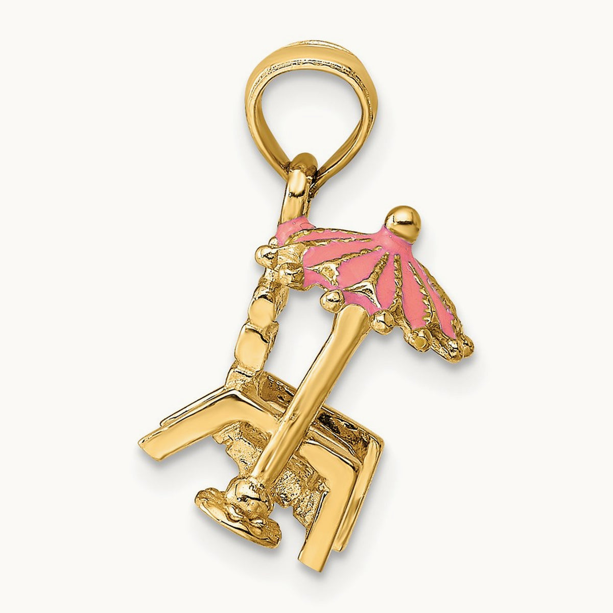 3-D Pink Enamel Beach Chair and Umbrella Charm, 14K