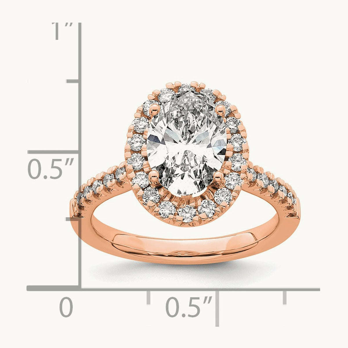 Oval Semi-Mount Halo Engagement Ring, 0.25-0.50 ct tw Lab-Grown Diamond — 1/3 ct (holds 2 ct center) · VS/SI (Great), 14K Rose Gold, 7