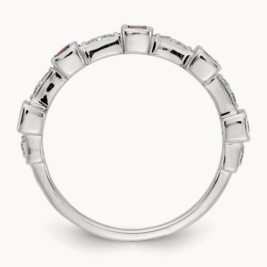 Fancy Diamond and Ruby Ring, 14K White Gold
