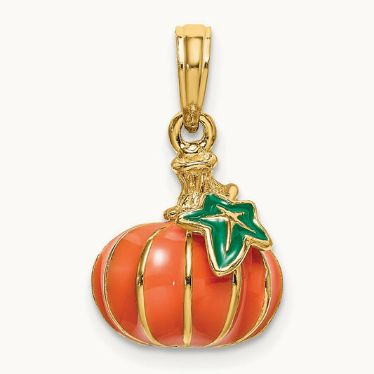 3-D Enameled Pumpkin Charm, 14K