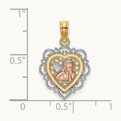 w/White Rhodium Small Angel In Heart Charm, 14K Two-tone