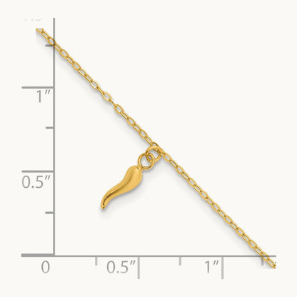 Polished Italian Horn Dangles w/.75in Ext Bracelet, 14K