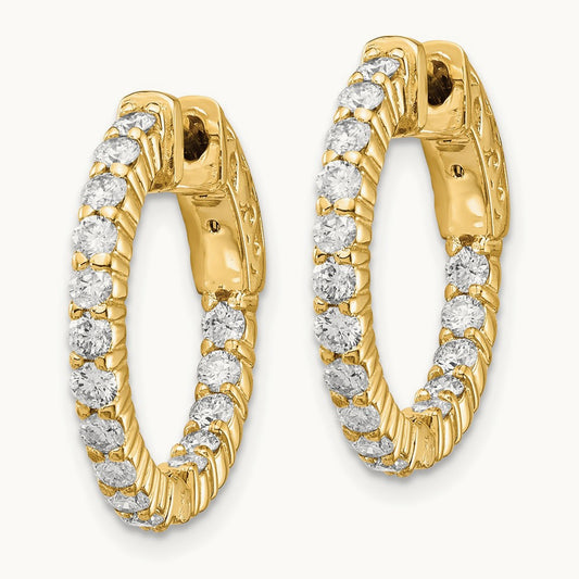 Diamond Round Hoop w/Safety Clasp Earrings, 14K