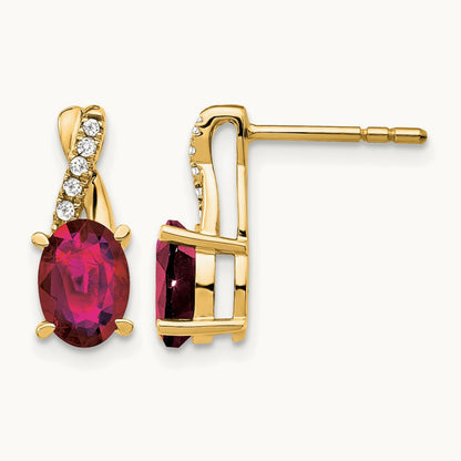 Created Ruby and Lab-Grown Diamond Earrings — 14K Yellow Gold