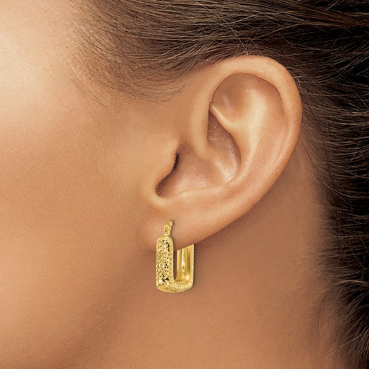 Polished and Diamond-cut Square Hoop Earrings — Leslie's — 10K Yellow Gold