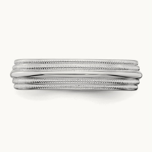 SSilver Rhodium-plated Comfort Fit Double Milgrain Band — 5mm