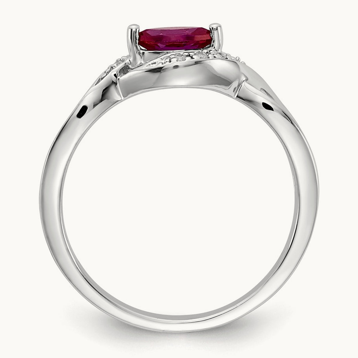 Diamond and Marquise Ruby Ring — 14K White Gold