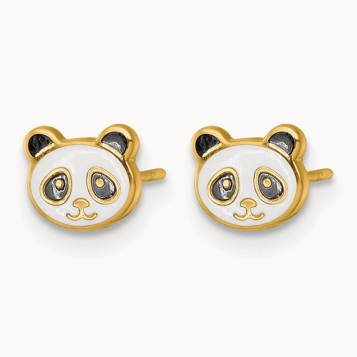 Madi K Polished Black & White Enameled Panda Post Earrings, 14K