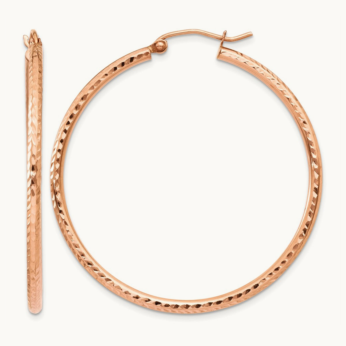 Polished Lightweight Large Diamond-cut Tube Hoop Earrings — 40mm