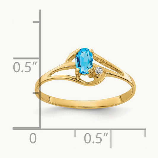 5x3mm Oval Blue Topaz AA Diamond ring, 14K