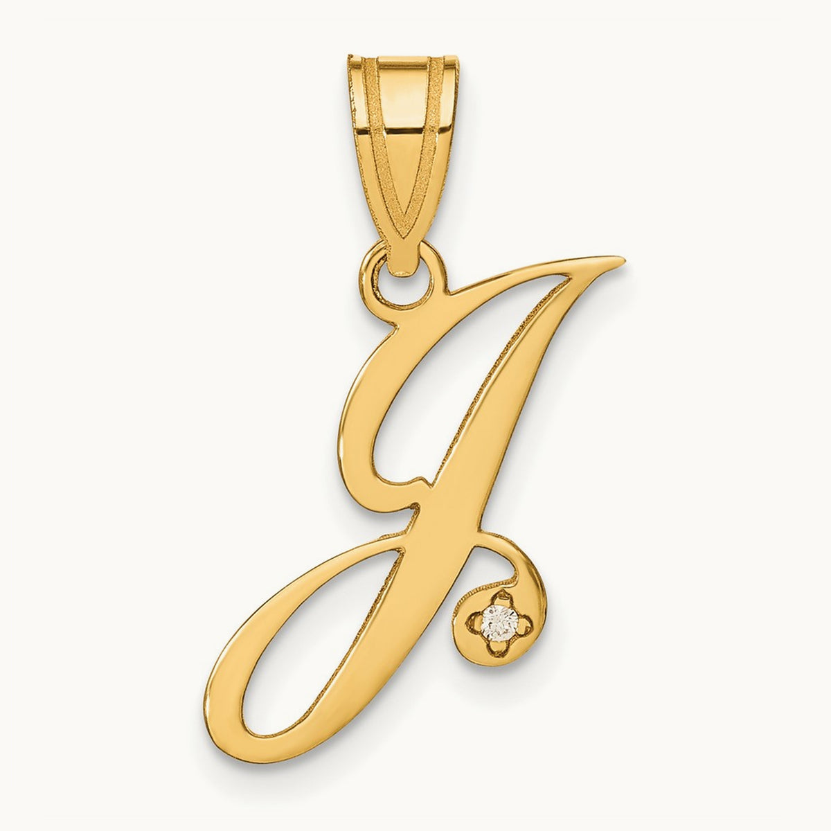 Diamond Script Letter J Initial Pendant, 14K Yellow Gold