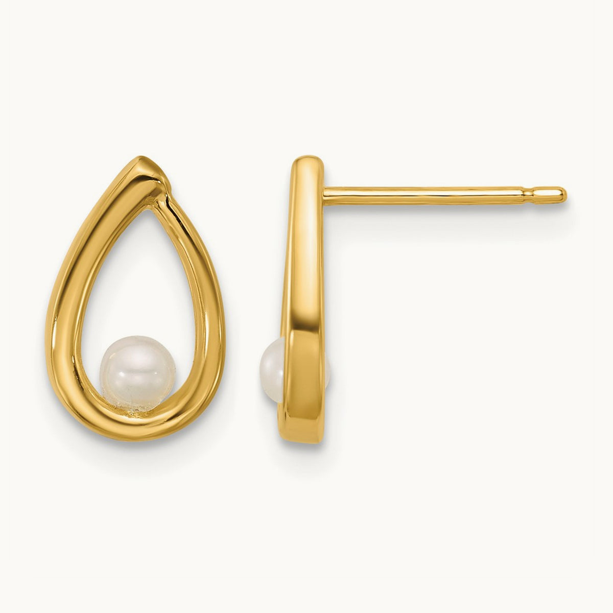 Polished Freshwater Pearl Teardrop Post Earrings, 14K