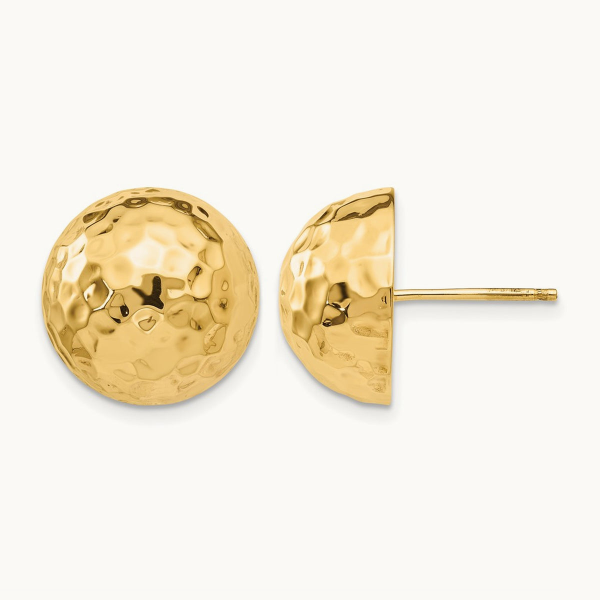 Hammered Half Ball Post Earrings — 15mm