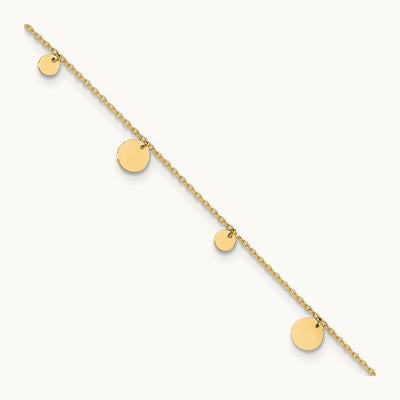 Polished Circles 9in Plus 1in ext. Anklet, 14K