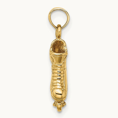 Solid Polished 3-D Rollerblade Charm, 14K