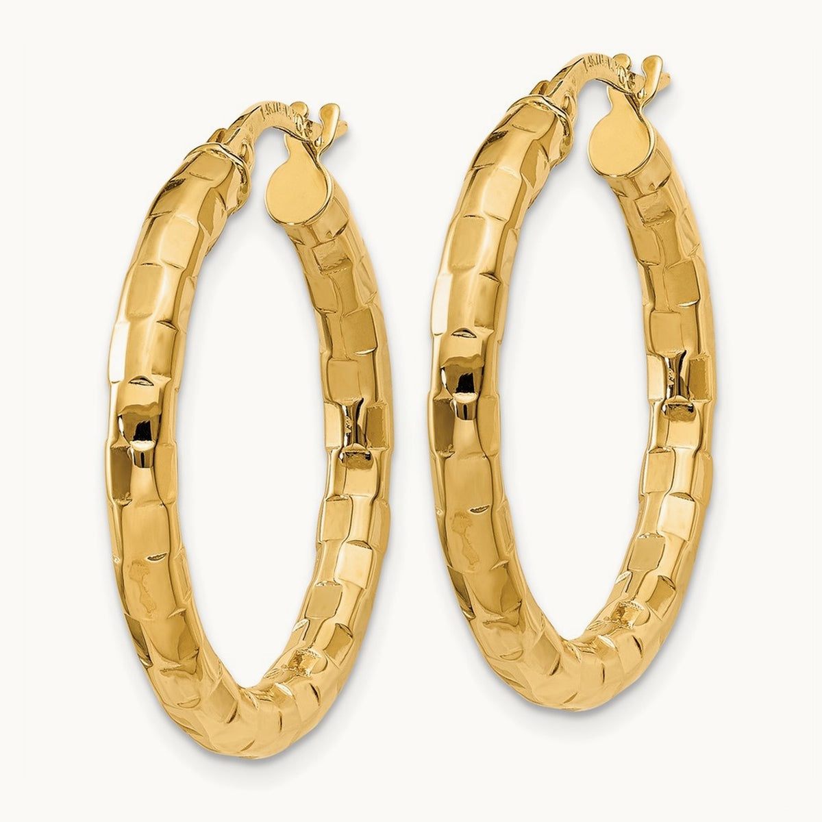 Polished/Textured Post Hoop Earring — 27mm