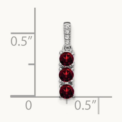 3-stone Garnet and Diamond Pendant, 14K White Gold
