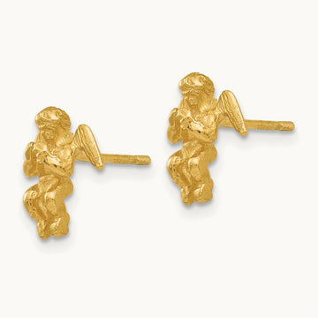 Polished & Diamond-Cut Angel Earrings, 14K